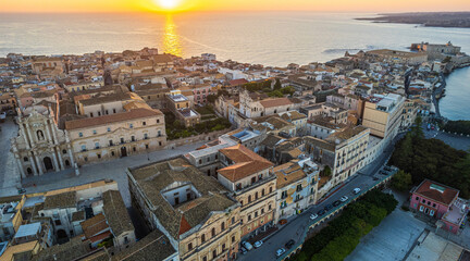 Fototapeta na wymiar Aerial View of Ortigia Island in Syracuse, Sicily, Italy, Europe, World Heritage Site