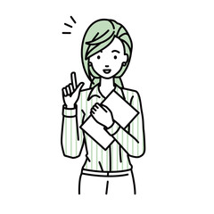 立って書類を手に持って何かひらめいたシャツの女性