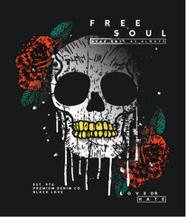 print design as vector with skull and rose drawing
