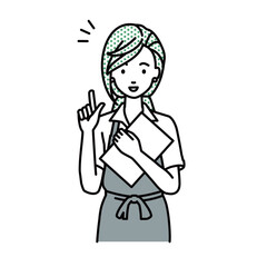 立って書類を手に持って何かひらめいたカフェ店員の女性