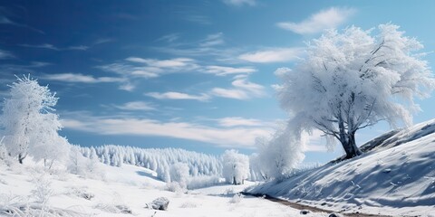 AI Generated. AI Generative. Winter forest tree winter snow garden park landscape. Graphic Art