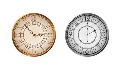 Vintage old clock template. Realistic classic antique round dial