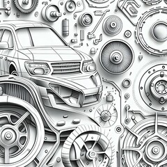 Pattern background car parts drawing line diagrams 