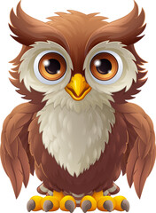 A wise owl bird cartoon cute friendly character.