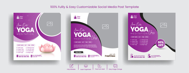 Social media posts for yoga meditation banner ads template design, square flyer or poster design ,  spa beauty salon promotional  banner set