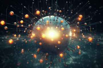 Energy and Matter: A stunning representation of interconnected energy, particles and a central core of light. a captivating visual exploration of energy and matter.