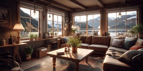 AI Generated. AI Generative. Scandinavian living room design decoration interior house cozy elegant concept view. Graphic Art