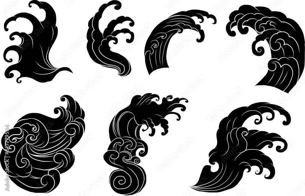 Wall mural japanese clouds vector illustration set for tattoo or background design.chinese clouds vector.water 
