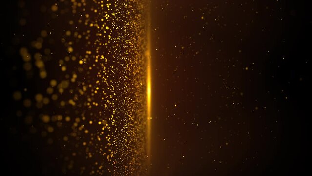 Gold particles abstract background with shining golden flare particle stars dust.Beautiful futuristic glittering in space on black background.