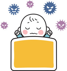 赤ちゃんとウイルスのイラスト