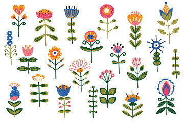 Set with ethnic flowers on a white background. Clip art or sticker set