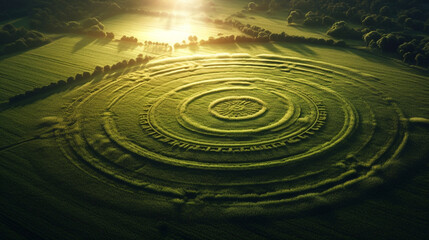 Fototapeta na wymiar a field with crop circles appearing overnight, AI-Generated