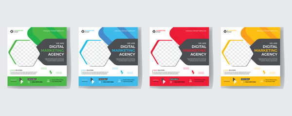 Digital marketing agency social media post template design. Modern corporate banner, poster & flyer with abstract geometric background. Online or web business promotion banner with company logo.