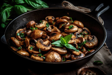 Stir-fry mushrooms with fresh basil