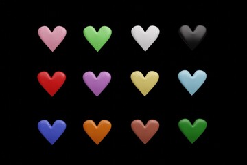 set of hearts on black, icon