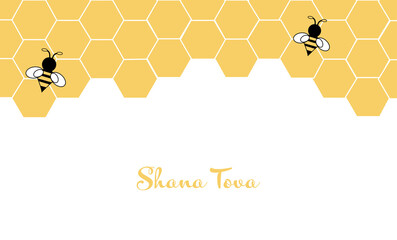 Shana Tova greeting card with honeycomb and bees