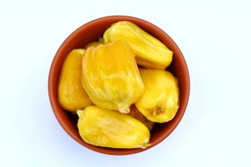 Jackfruit in a bowl on white background top view 