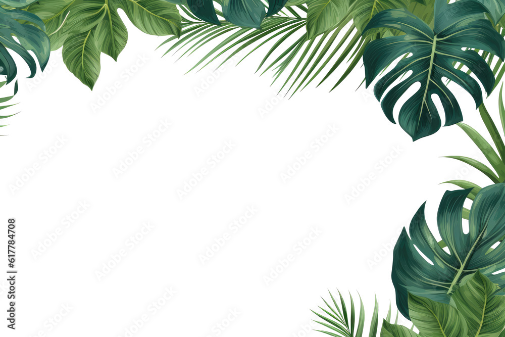 Wall mural Tropical green leaves for decoration of art frame wallpaper,card on transparent background.Generative Ai