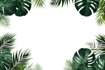 Tropical green leaves for decoration of art frame wallpaper,card on transparent background.Generative Ai - obrazy, fototapety, plakaty