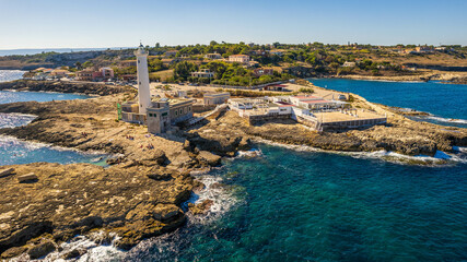 Aerial View of Augusta Lighthouse, Syracuse, Sicily, Italy, Europe