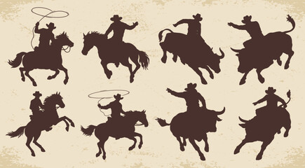 Cowboys rodeo set stickers monochrome