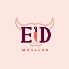 Eid Mubarak Logo Design with Cow and Knife - Eid Al Adha