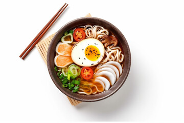 background japanese ramen meal bowl white asian food soup chinese noodle. Generative AI.