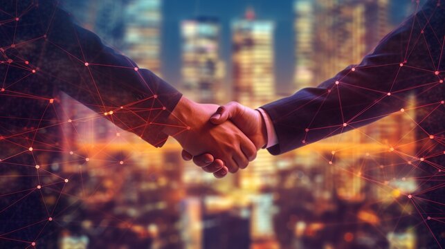 Double exposer image of businessman and investor handshake, Business handshake, Generative Ai