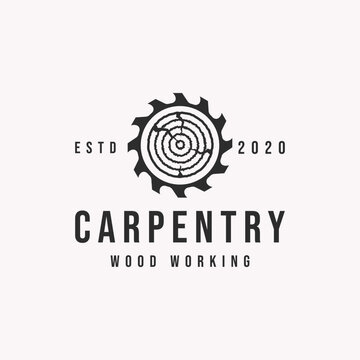 carpentry woodwork vector logo illustration template design, vintage style
