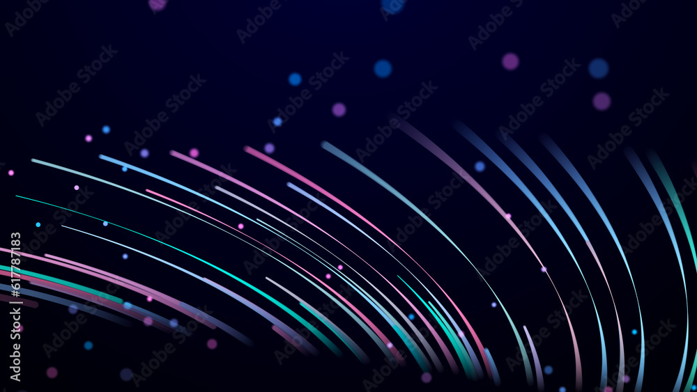 Poster abstract digital background from rounded colored lines. information flow space. big data visualizati