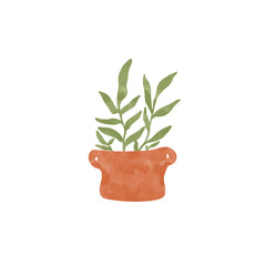 illustration of a plant on clay pot 