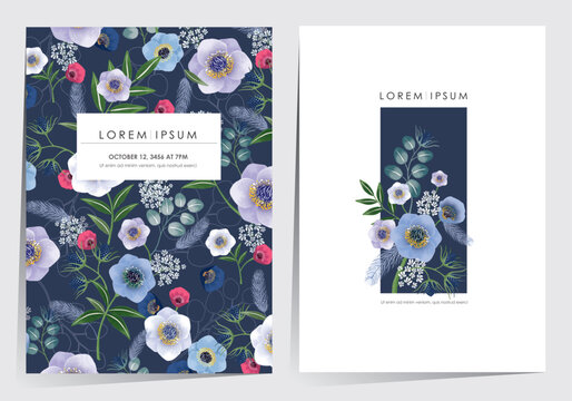 Vector illustration of a frame set decorated with various flowers. 	