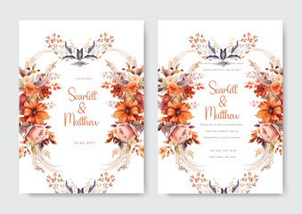 bright orange flower floral vector romantic hand drawn floral wedding invitation template watercolor