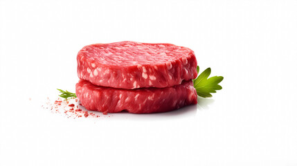 Fresh beef patty on a white background
