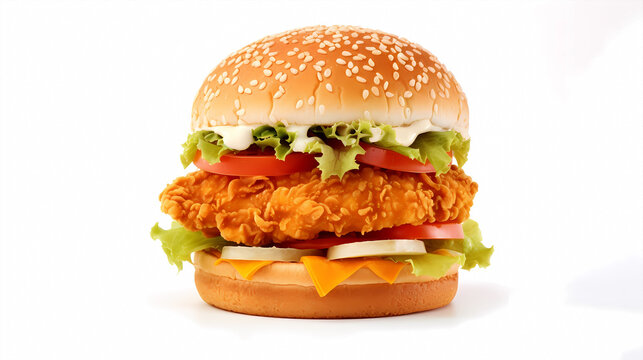 Delicious chicken hamburger on a white background
