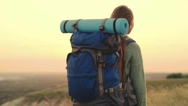 millennial hipster girl, hike with backpack girl, sunset trip, free girl outdoor trip, female dream, happy family, road sun trip, go to meet adventure, walk mountains nature, tourist backpack ,