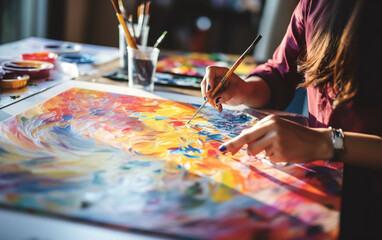 Obraz premium Young woman painting an artwork, practicing her hobby created with Generative AI technology