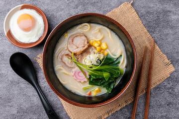 Tonkotsu Ramen, Japanese Food, Soup with boiled eggs