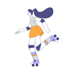 Young Woman Roller Skating in the Park Vector Illustration