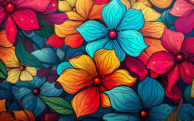 Fototapeta na wymiar Colorful floral pattern created with Generative AI technology