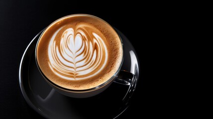 cup of cappuccino on black background
