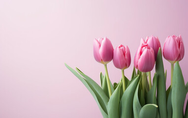 Bunch of pink tulip flowers on a pink background created with Generative AI technology