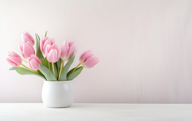 Naklejka na ściany i meble Bunch of pink tulip flowers in a vase created with Generative AI technology