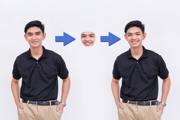 Example of AI Face swap or deepfake technology. Replacing a face in an image with that of another...