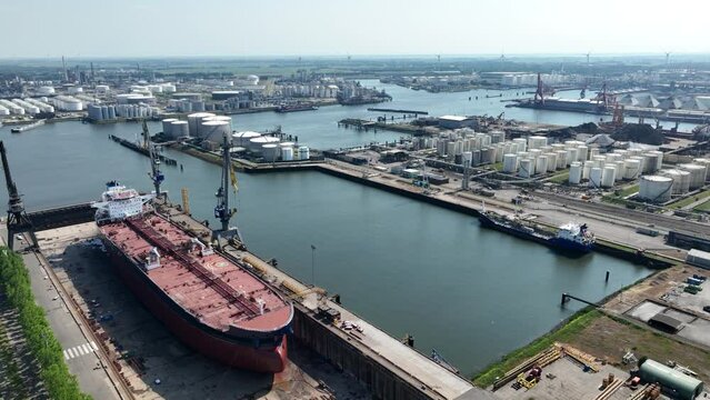 Rotterdam, 9th of June 2023, The Netherlands. Large drydock and ship repair and maintenance facility in the port of Rotterdam.