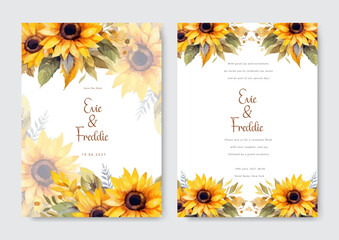 yellow sunflower floral vector elegant wedding invitation watercolor