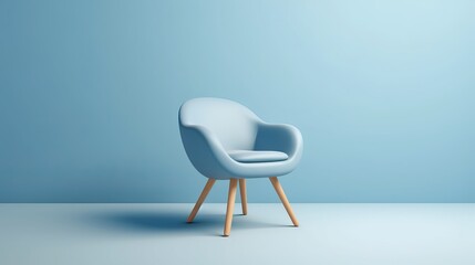 Blue color chair, product image for web page, Scandinavian design, clean soft chair and comfortable with copy space, Generatiev Ai