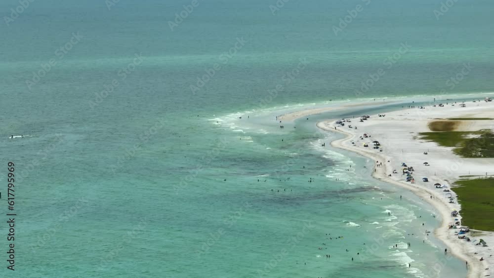 Canvas Prints High angle view of crowded Siesta Key beach in Sarasota, USA. Many people enjoing vacations time swimming in ocean water and relaxing on warm Florida sun