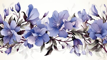 Beautiful flowers with blue bell flowers na background. Generative AI