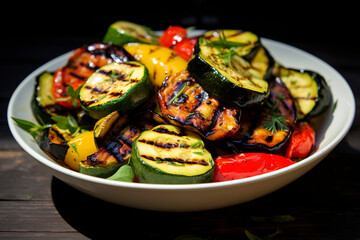 Zucchini and bell peppers, marinated and grilled.